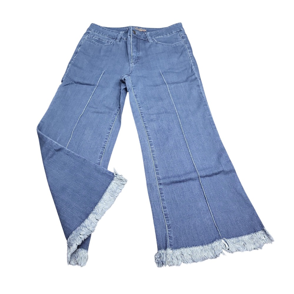 Women with Control Womens Frayed Hem Cropped Jeans Blue Size Petite 10P